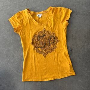 Vintage Y2k South Pole Embellished Mcbling Mustard Yellow Brown Graphic Tee M